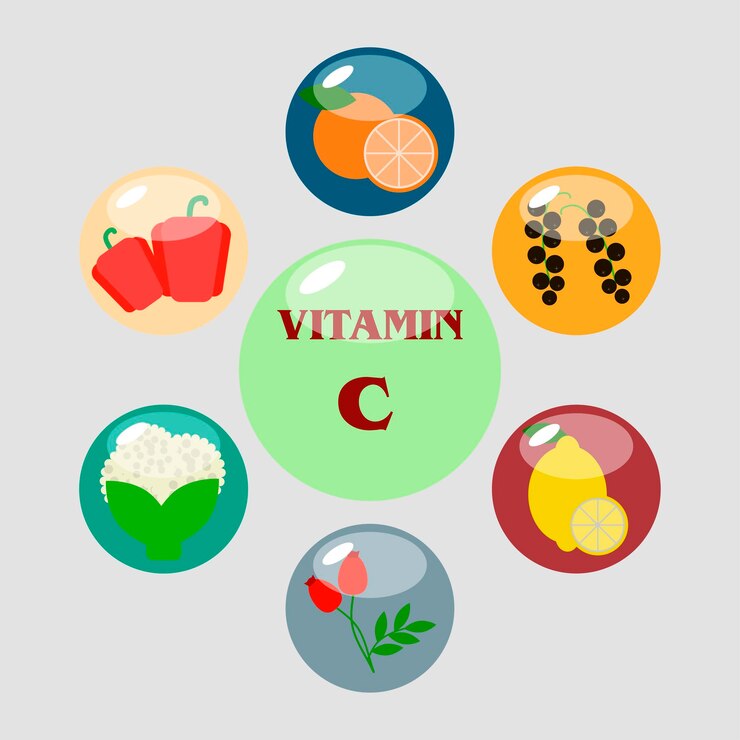 Vector vitamina c ilustración vectorial de la colección de fuentes de vitamina c