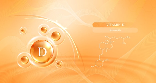 Vitamina d y estructura complejo vitamínico con fórmula química de la naturaleza tratamiento de belleza nutrición cuidado de la piel diseño conceptos médicos y científicos diseño vectorial