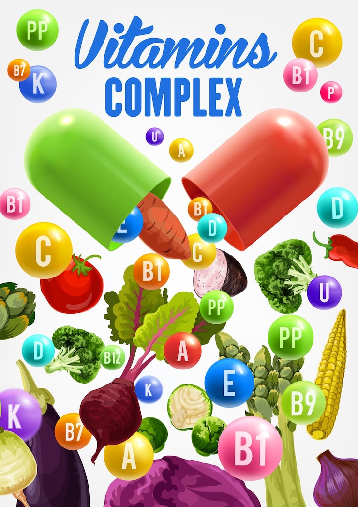 Vector vitaminas y minerales en las verduras comida vegana