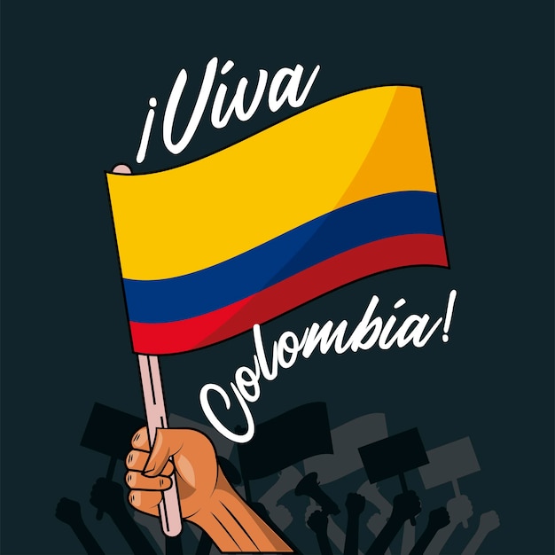 viva colombia card mano ondeando la bandera en el poste