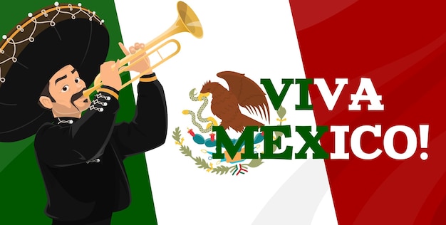 Vector viva méxico bandera mexicana escudo de armas mariachi