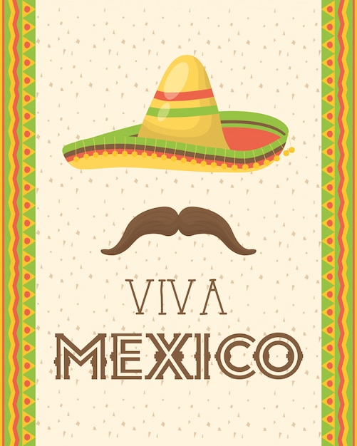 Viva méxico celebración con sombrero y bigote