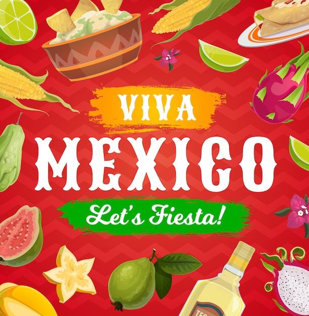 Viva México fiesta fiesta comida y bebida fondo de tarjeta de felicitación navideña mexicana.