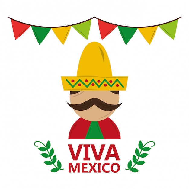 Viva mexico hombre vestido con ropa tradicional sombrero y bigote