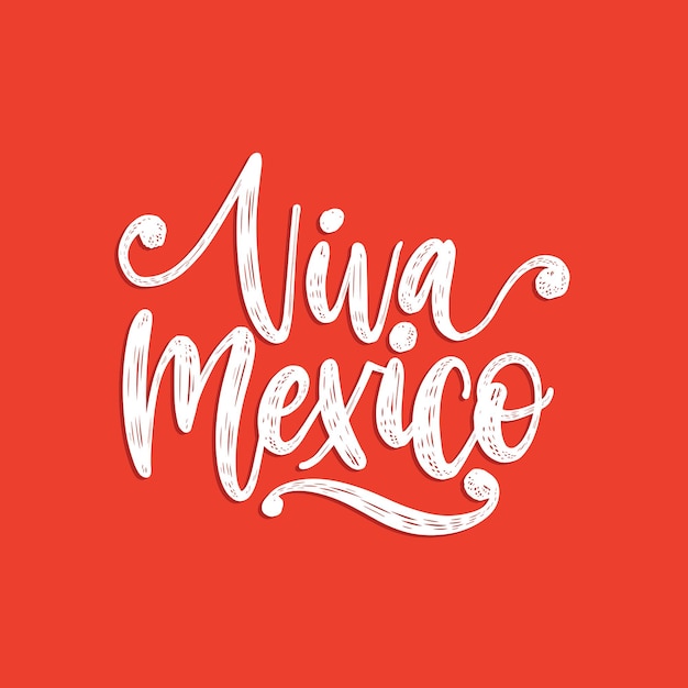 Viva Mexico, rotulación a mano. Ilustración de caligrafía de vector sobre fondo rojo. Se utiliza para tarjetas de felicitación, diseño de carteles.