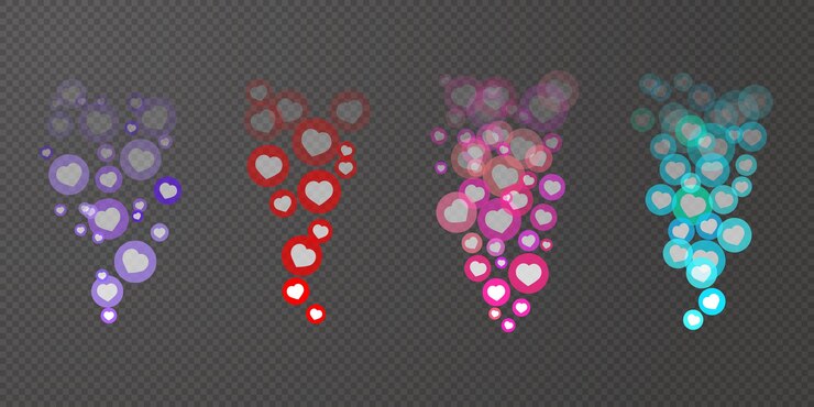 Vector vive como transmite las reacciones de las redes sociales. conjunto de corazones de colores en círculos