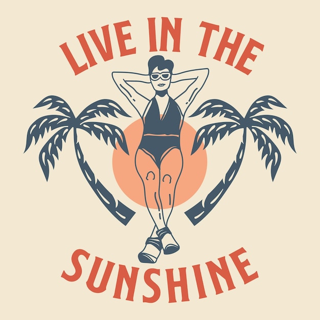 Vector vive bajo el sol diseño de camiseta de playa paraíso de verano vintage