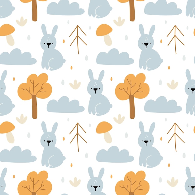 Vector vivero de patrones sin fisuras con un lindo conejo boho animales del bosque