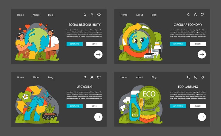 Vector vivir consciente o éticamente en la oscuridad o en el modo nocturno web o set de aterrizaje desarrollo sostenible y cero