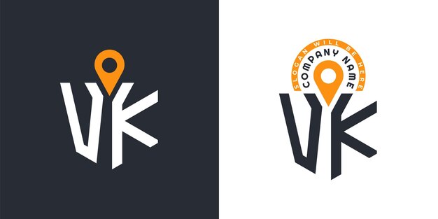 VK Location Logo Bundle Letter VK Logo Dual Vector Icons para el reclutamiento y la navegación