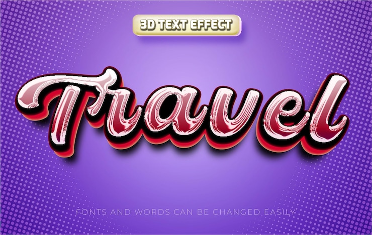 Vector vlog de viaje estilo de efecto de texto editable en 3d