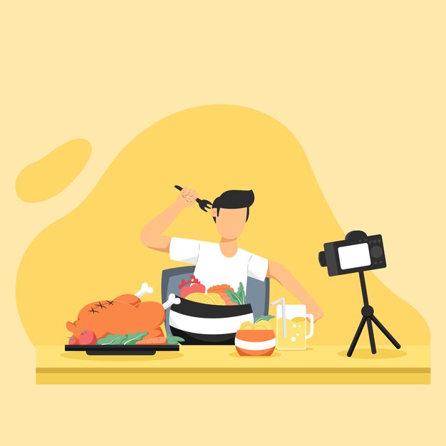 Vector vlogger de comida grabando un video