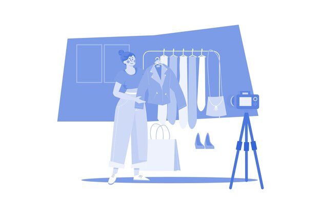 Vlogger de moda mujer probándose la ropa