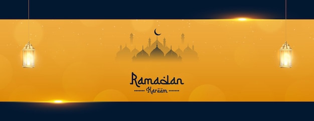 Voctor Ramadan kareem deseando diseño de banner con ilustración vectorial de la mezquita