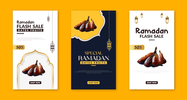 Vector voctor ramadan kareem diseño de publicación de historia de venta especial con fechas ilustración vectorial