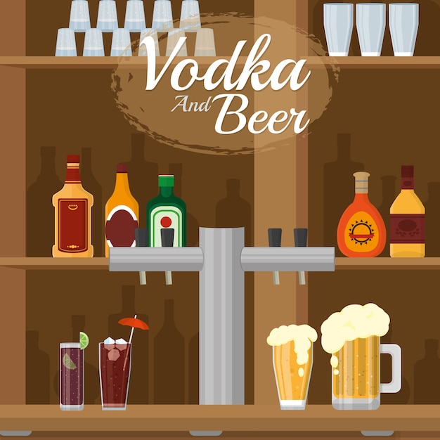 Vector la vodka y la barra de cerveza beben el diseño gráfico del ejemplo del vector