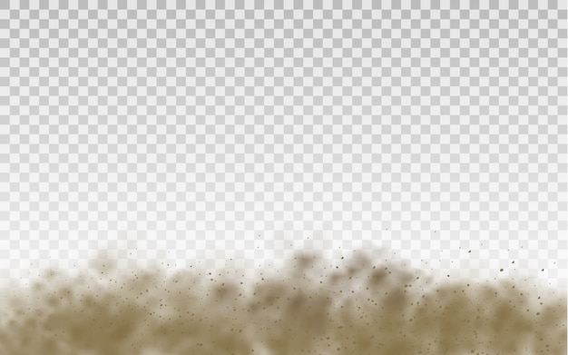 Volando arena. Nube de polvo Marrón nube de polvo o arena seca volando con una ráfaga de viento, tormenta de arena. Textura realista de humo marrón