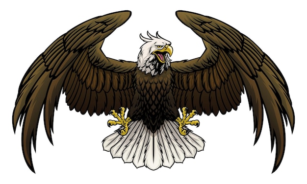 Vector volando, enojado, águila calva, ilustración