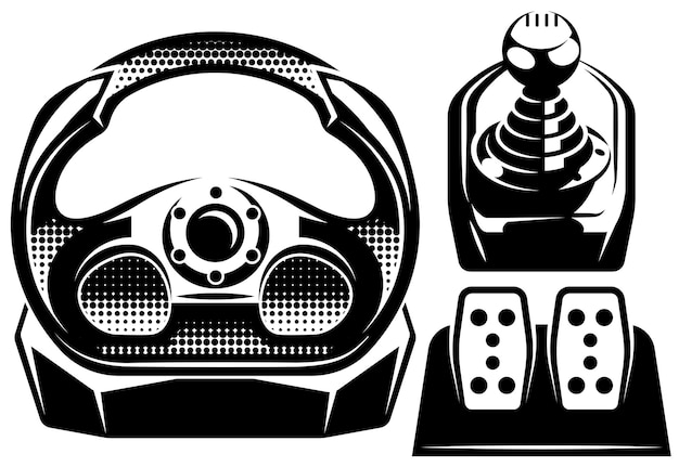 Volante de automóvil estilizado para su uso como plantilla de diseño Imagen vectorial monocromática