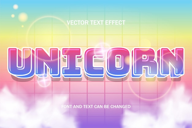 Volante de banner de plantilla de estilo de fuente de efecto de texto editable 3d colorido de nube de unicornio