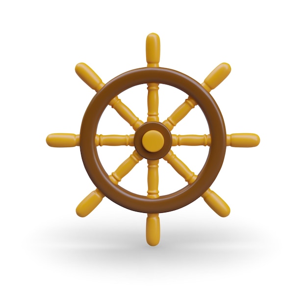 Volante para controlar el barco Símbolo del mar y el océano en colores amarillo y marrón
