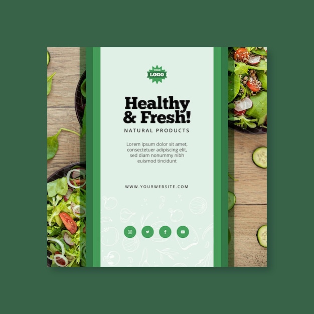 Volante cuadrado de alimentos biológicos y saludables