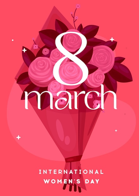 Volante del Día Internacional de la Mujer con flores 8 de marzo