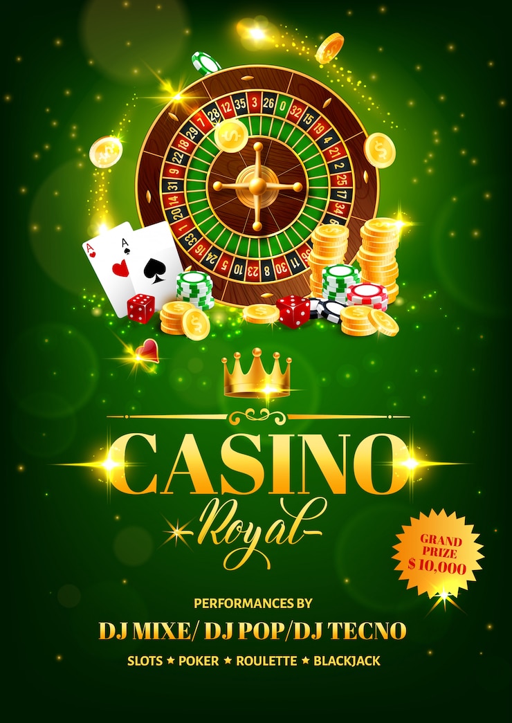 Vector volante de juegos de casino, ruleta, fichas, dados