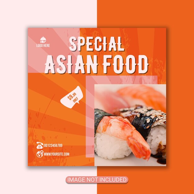 volante de menú de comida asiática de restaurante o diseño de publicación de comida en redes sociales