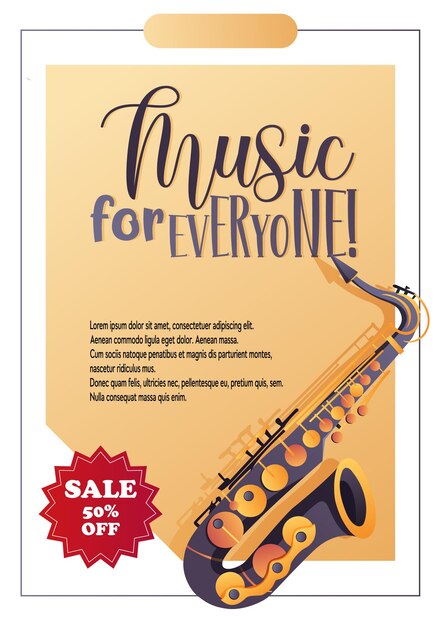 Volante de música vectorial con saxofón y descuento
