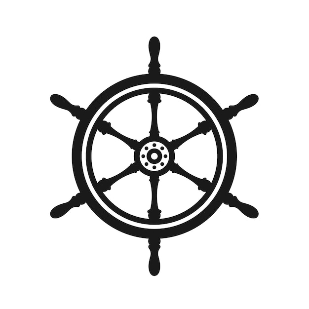 El volante vintage es el símbolo de la rueda retro del yate del barco, el icono del timón náutico, el elemento de diseño marino, la ilustración vectorial.