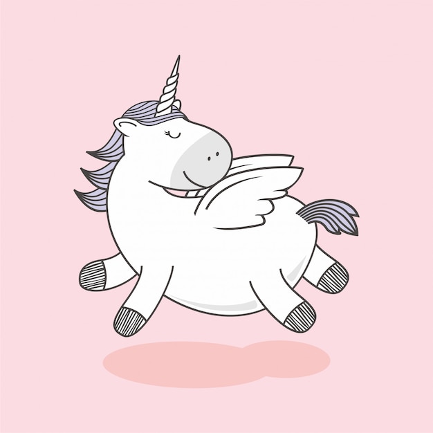 Volar unicornio doodle cartoon pegasus