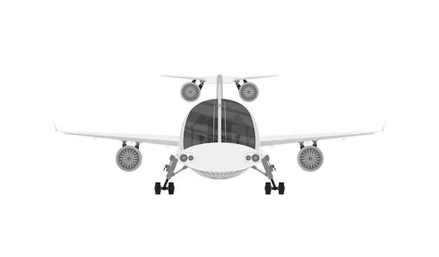 Vector volar una vista frontal de avión sobre un fondo blanco.
