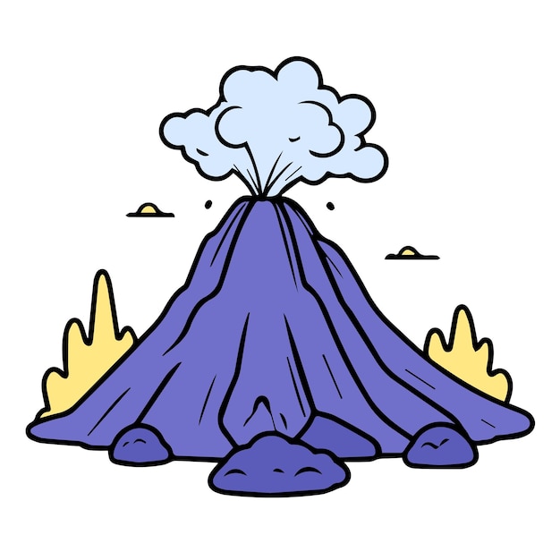Vector un volcán azul y púrpura con una nube en el medio