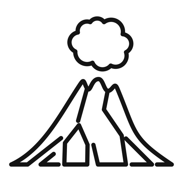 El volcán en erupción con el icono de la línea de nubes de humo