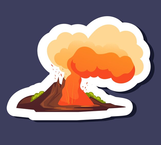Volcán fuego montaña cielo naturaleza pegatinas conjunto aislado diseño gráfico ilustración