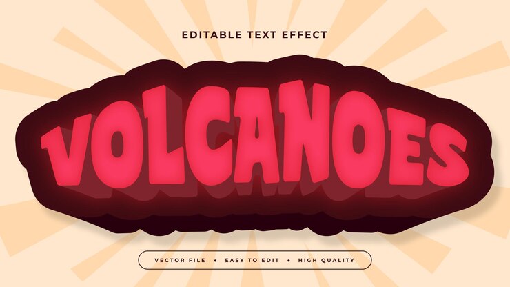 Vector volcanes rojos y marrones beige estilo de fuente de efecto de texto editable en 3d