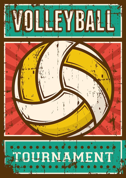 Vector volley ball volleyball sport retro pop art cartel de señalización