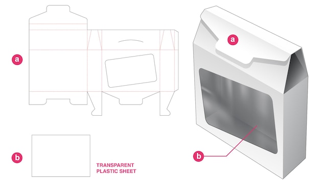 Voltee la caja y la ventana de la bolsa de hojalata con plantilla troquelada de hoja de plástico transparente