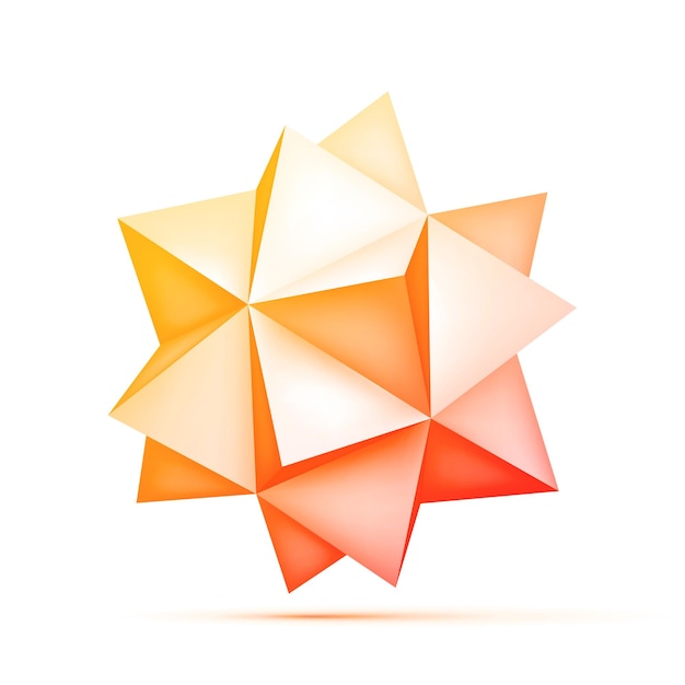 Volumen poliedro estrella naranja sobre fondo blanco. forma 3d, forma geométrica, objeto vectorial abstracto