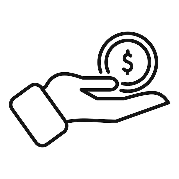 Voluntario dinero ayuda icono contorno vector cuidado de niños
