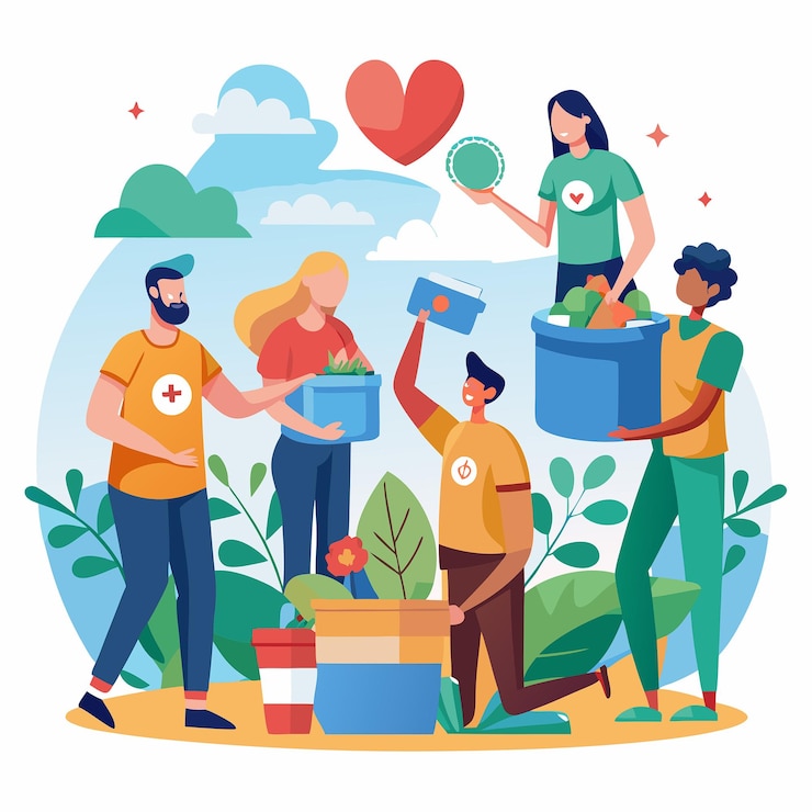 Vector los voluntarios de las ong colaboran para tener un impacto positivo