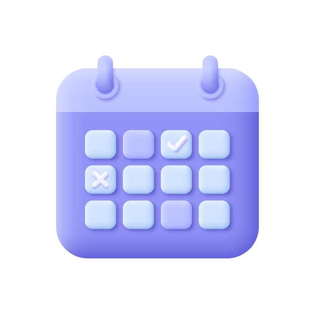 Volver el calendario o el planificador con la fecha marcada icono vectorial 3D estilo minimalista de dibujos animados