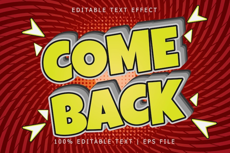 Vector volver efecto de texto editable estilo de dibujos animados en relieve de 3 dimensiones