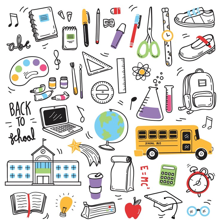 Vector volver a la escuela doodle elementos