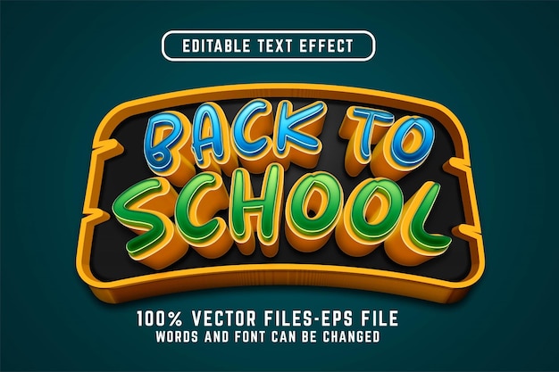 Vector volver a la escuela efecto de texto 3d vectores premium