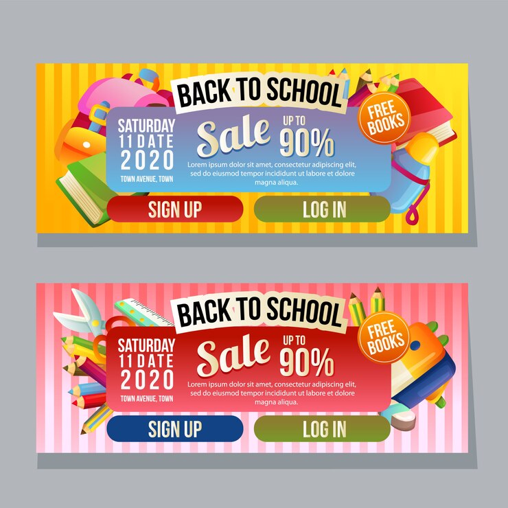 Volver a la escuela plantilla de banner horizontal útiles escolares