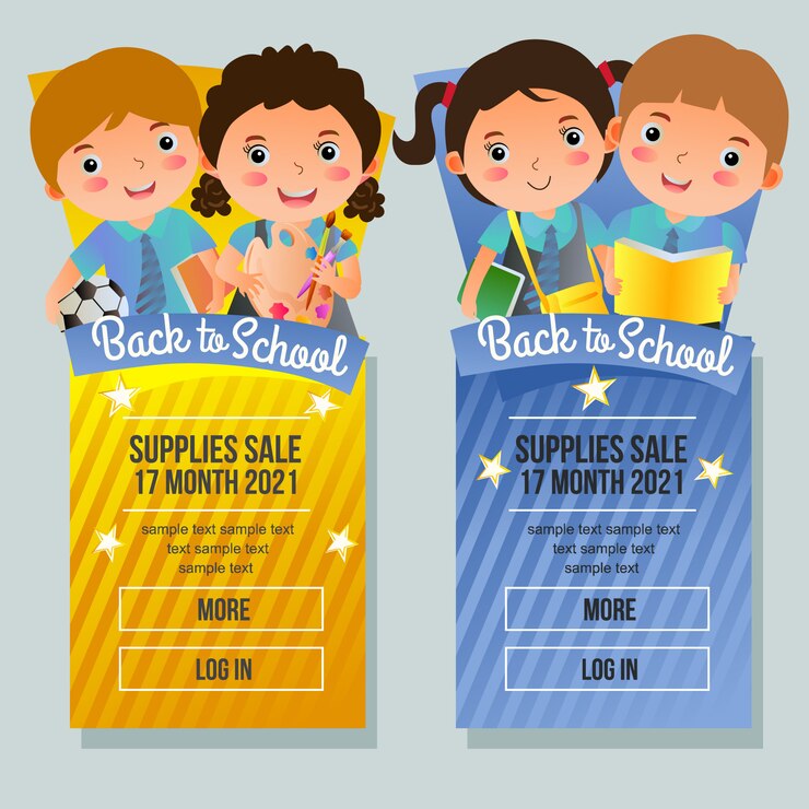 Volver a la escuela venta banner vertical niños dibujos animados