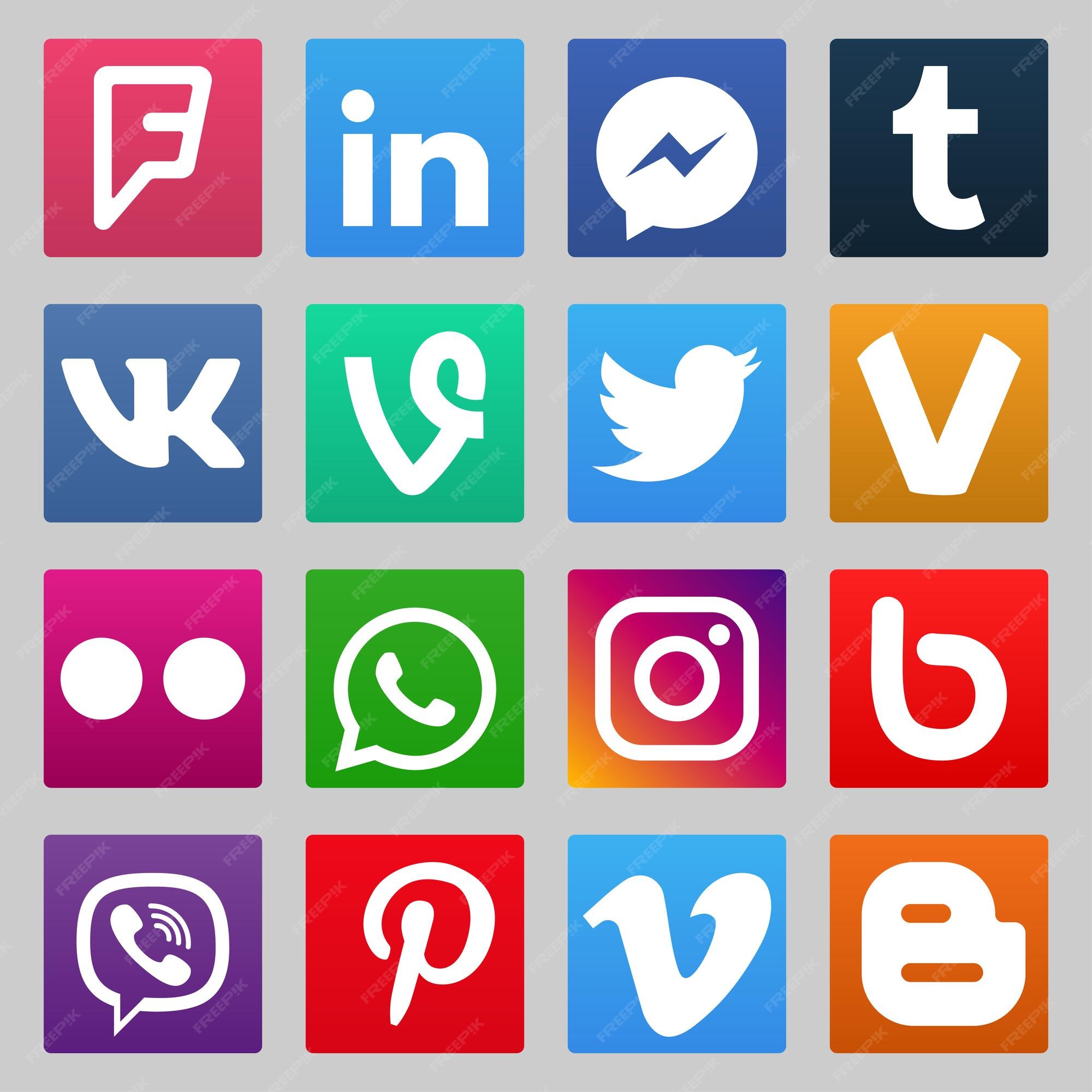 Voronezh Rusia 05 De Enero De Conjunto De Iconos De Redes Sociales Populares De Color Youtube Instagram Twitter Facebook Whatsapp Pinterest Snapchat Vimeo Google Skype Viber Y Otros Vector Premium