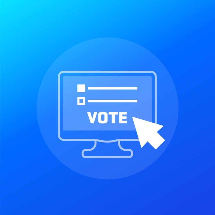Vector vota con el icono de votación inteligente con una computadora